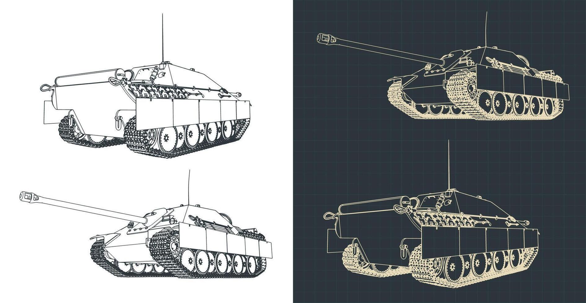 Heavy German self-propelled artillery unit blueprints vector