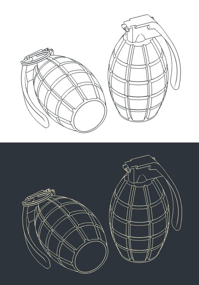 Hand fragmentation grenade illustrations vector