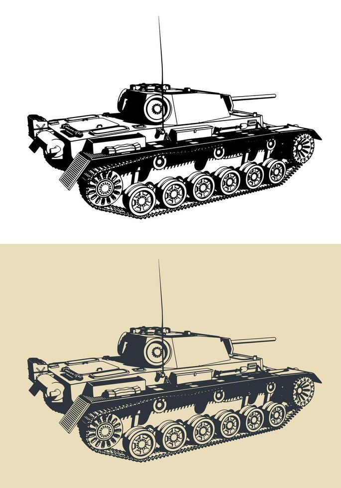 Medium tank from WW II illustrations vector