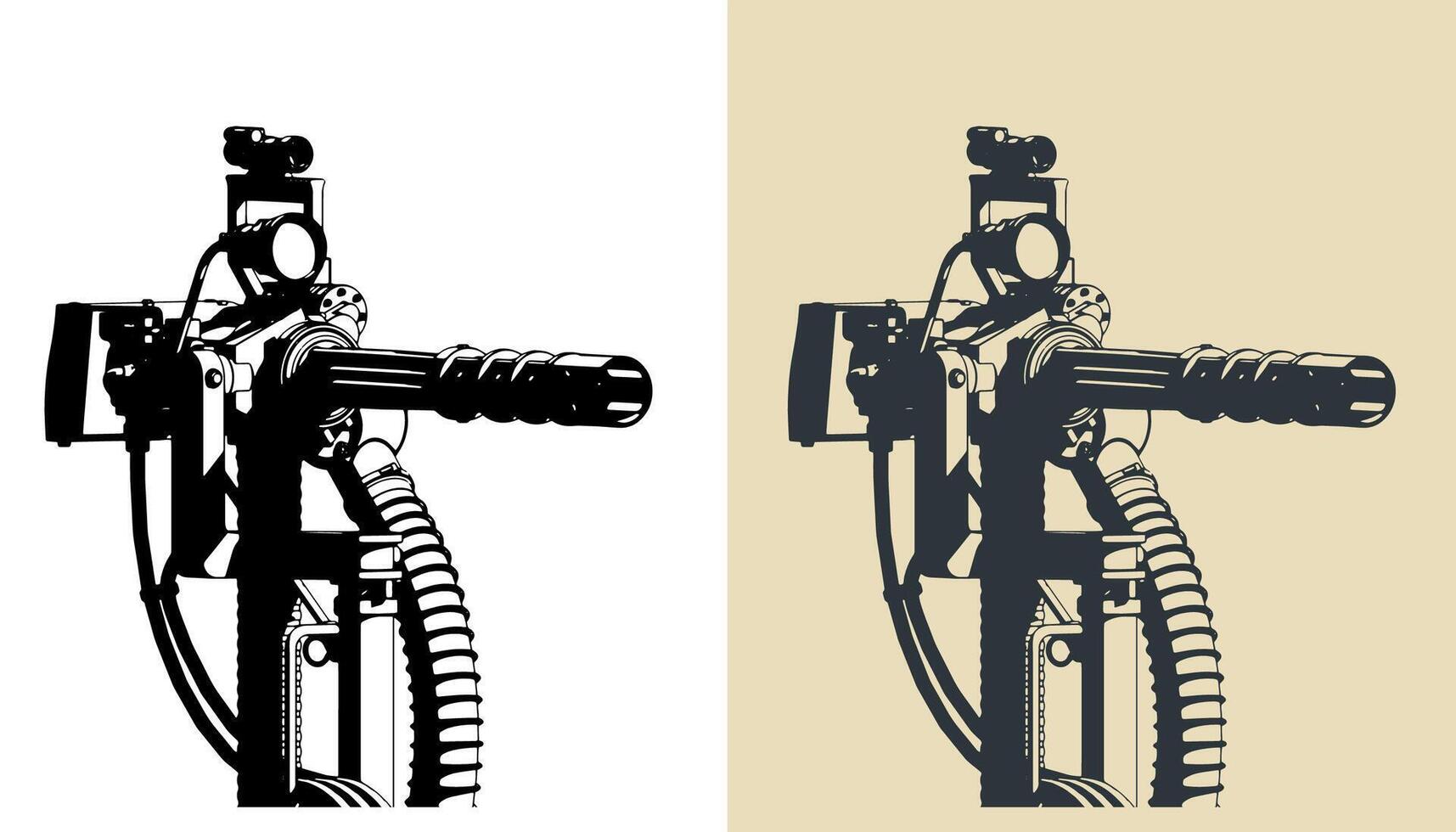 Rotary machine gun turret close-up illustrations vector