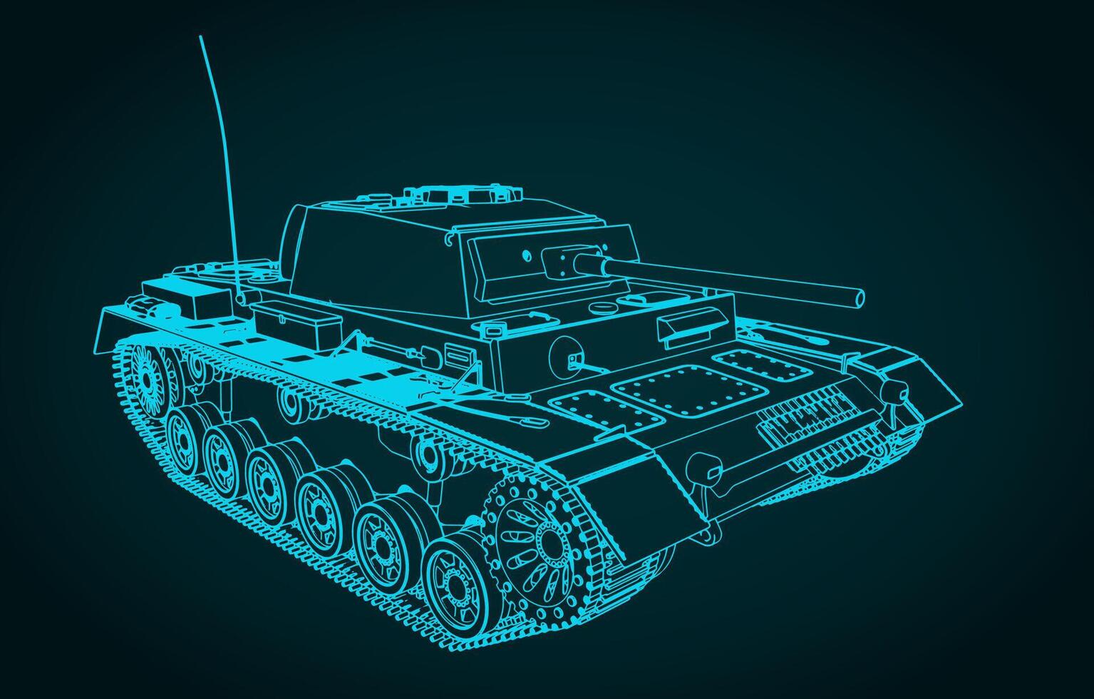 World War II medium tank blueprint vector