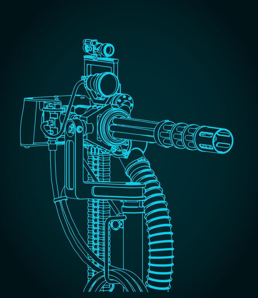 Rotary machine gun turret illustration close-up vector