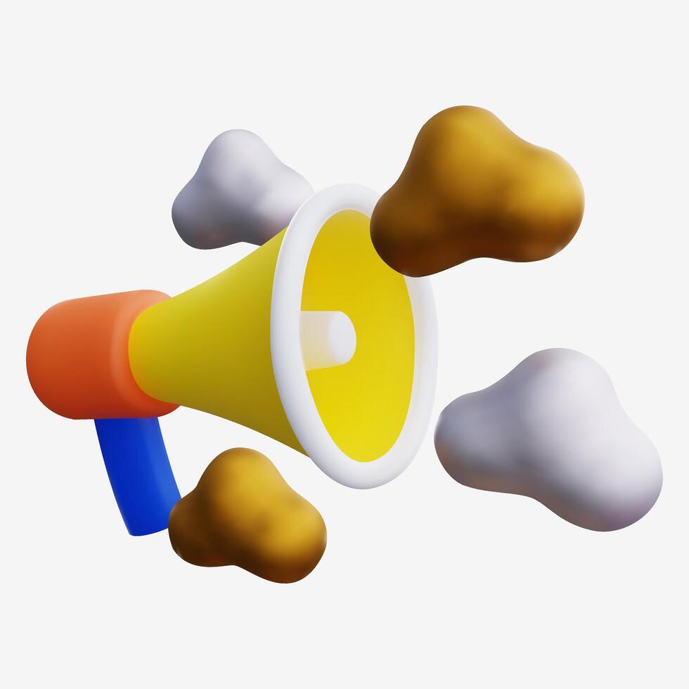 3D Yellow Megaphone with Smoke Effects for Loud Announcements and Alerts vector