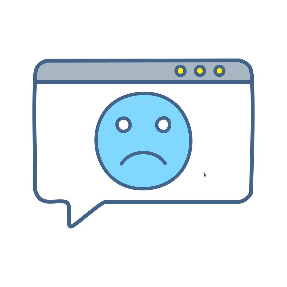 Sad face in chat bubble line icon isolated on white background. vector