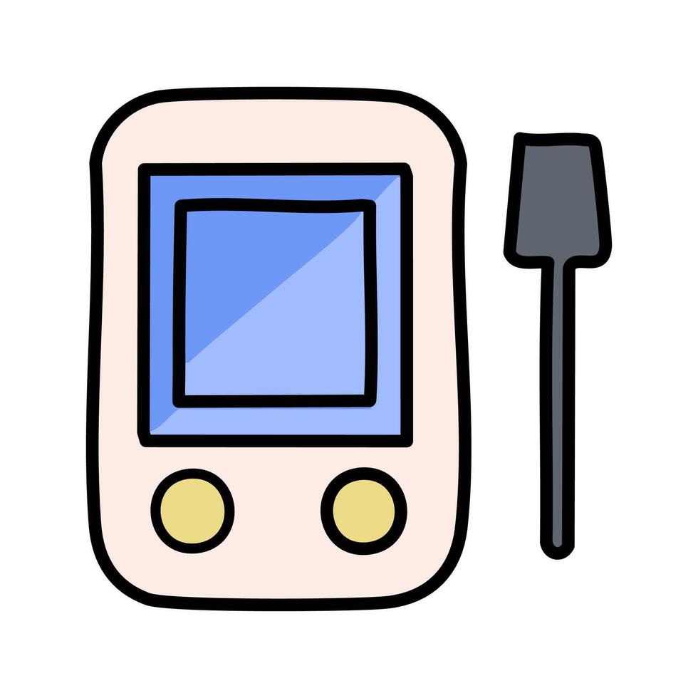 Digital diabetes detector device isolated icon illustration design, line and fill style vector