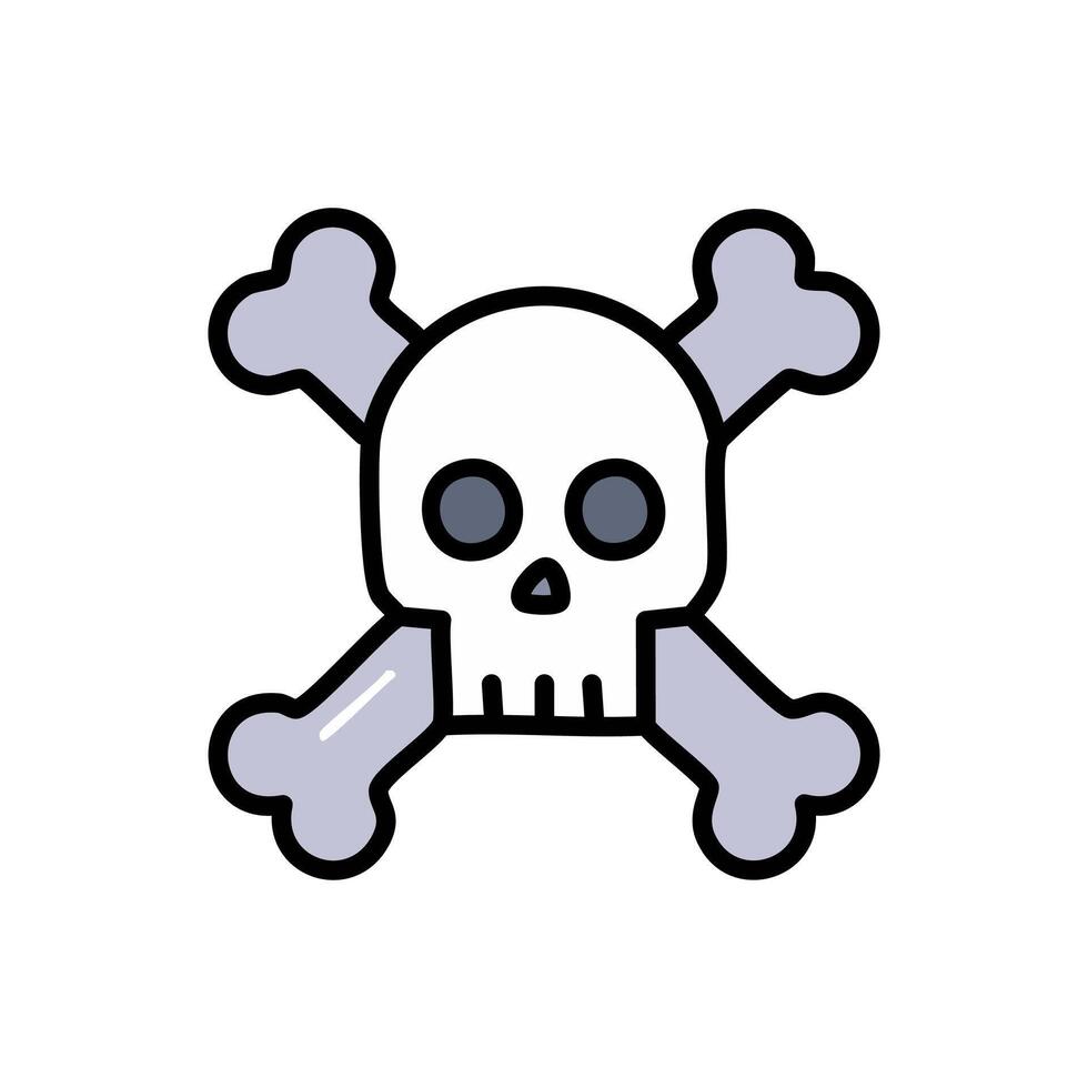 skull and bones icon over white background, line style, illustration vector