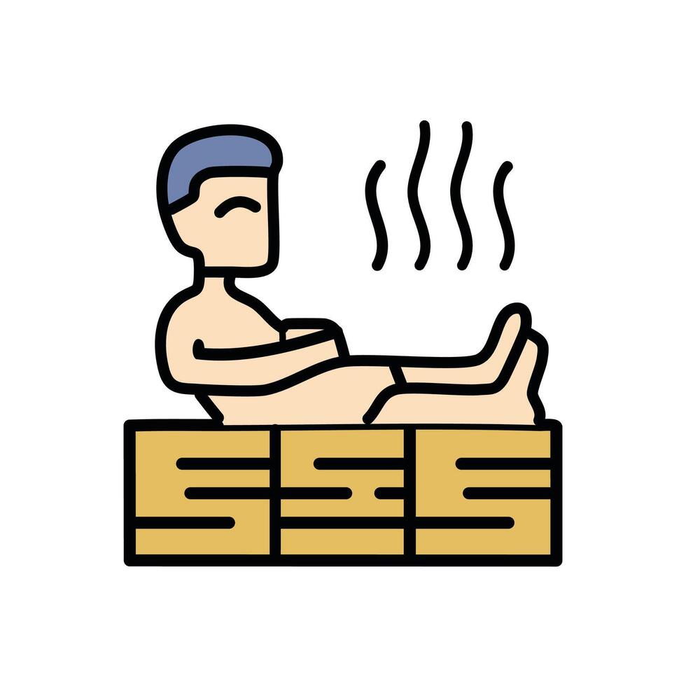 Man relaxing in sauna flat color icon. Pictogram for web page, mobile app, promo. Editable stroke vector