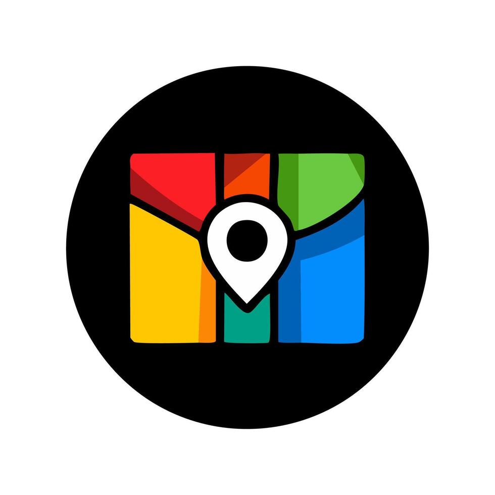Google map pin icon in flat style on black background. Location symbol illustration. vector