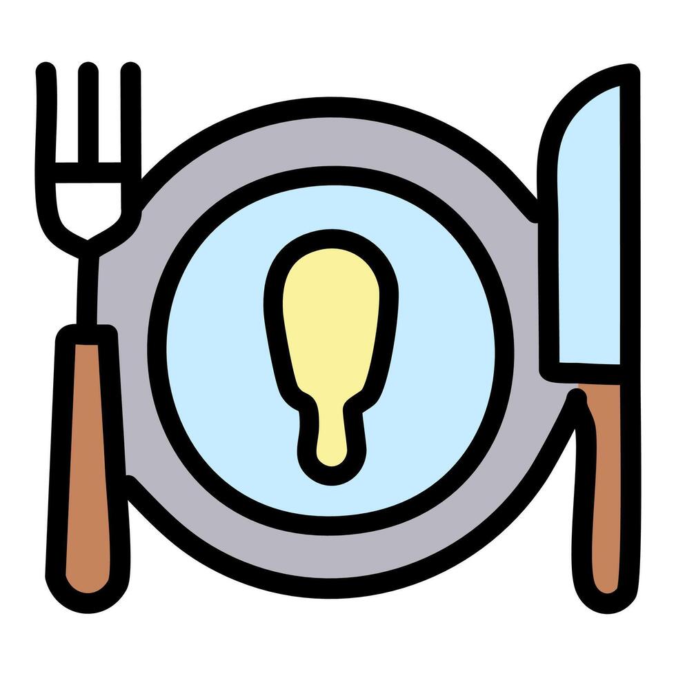 Fork, knife and plate illustration, filled design editable outline icon vector