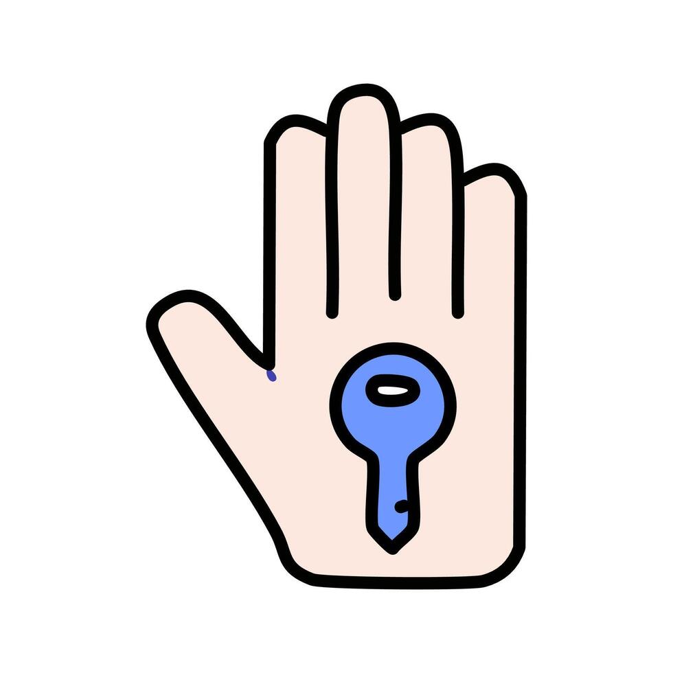 Hand with key illustration, line and fill style icon vector
