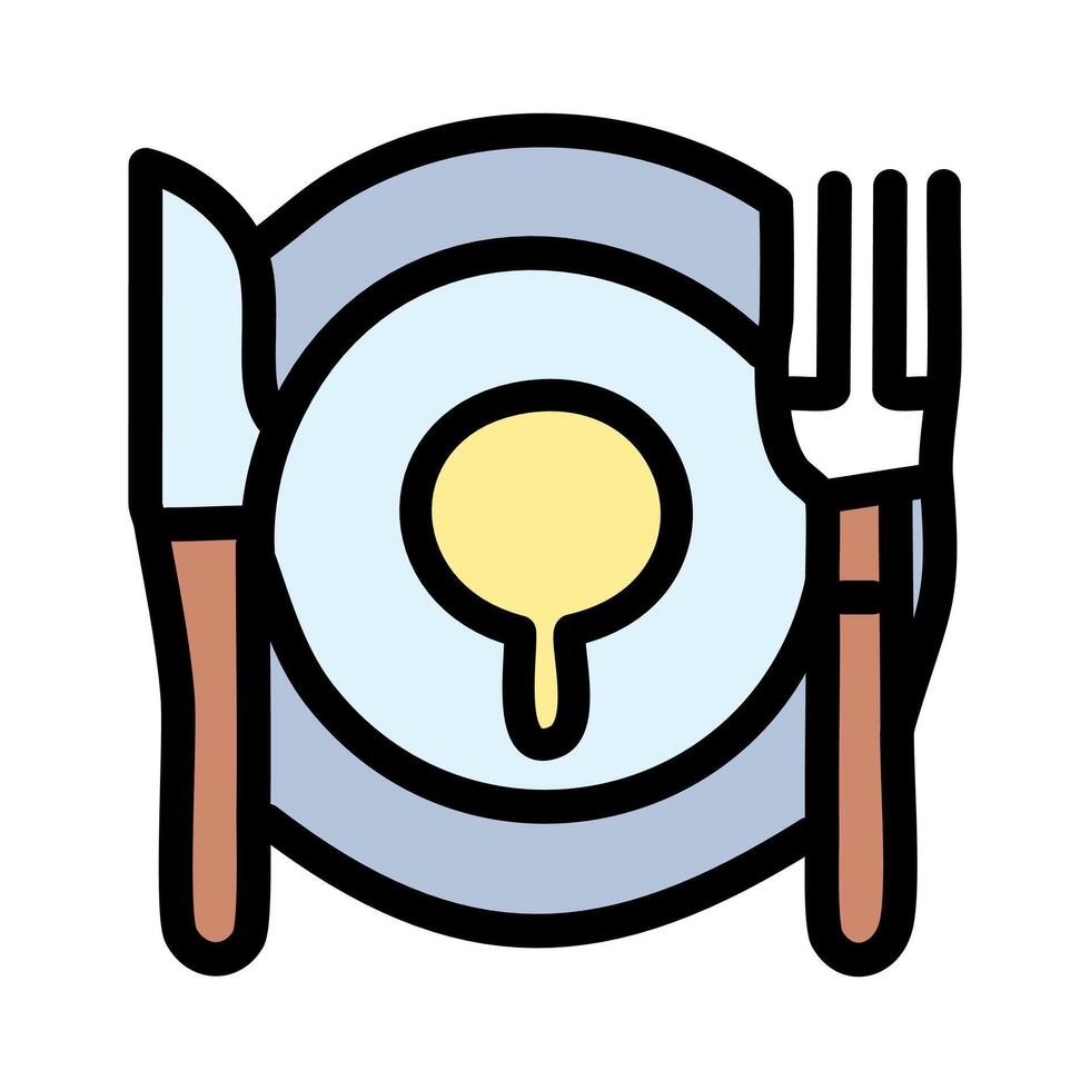 Fork and plate icon. Outline fork and plate icon for web design isolated on white background vector
