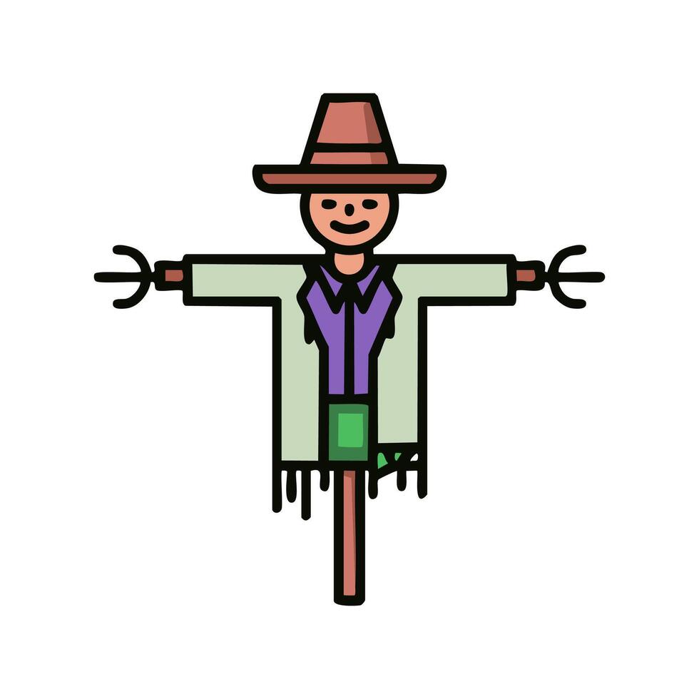 Cute cartoon scarecrow. illustration in line art style. vector