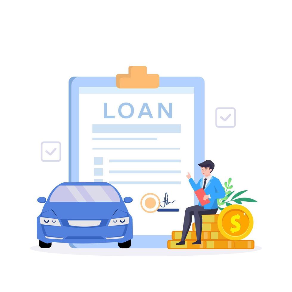 A man rejoices at the approval of a car loan. illustration. vector