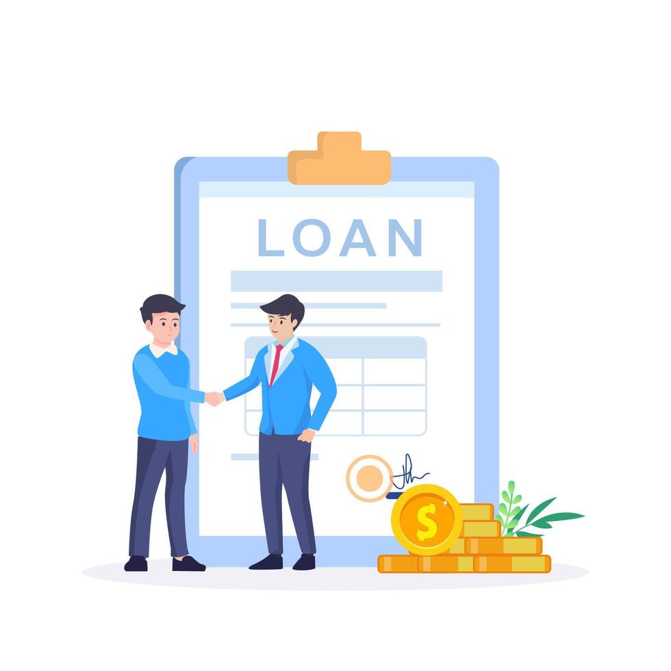 Businessman shaking hand with loan agreement vector