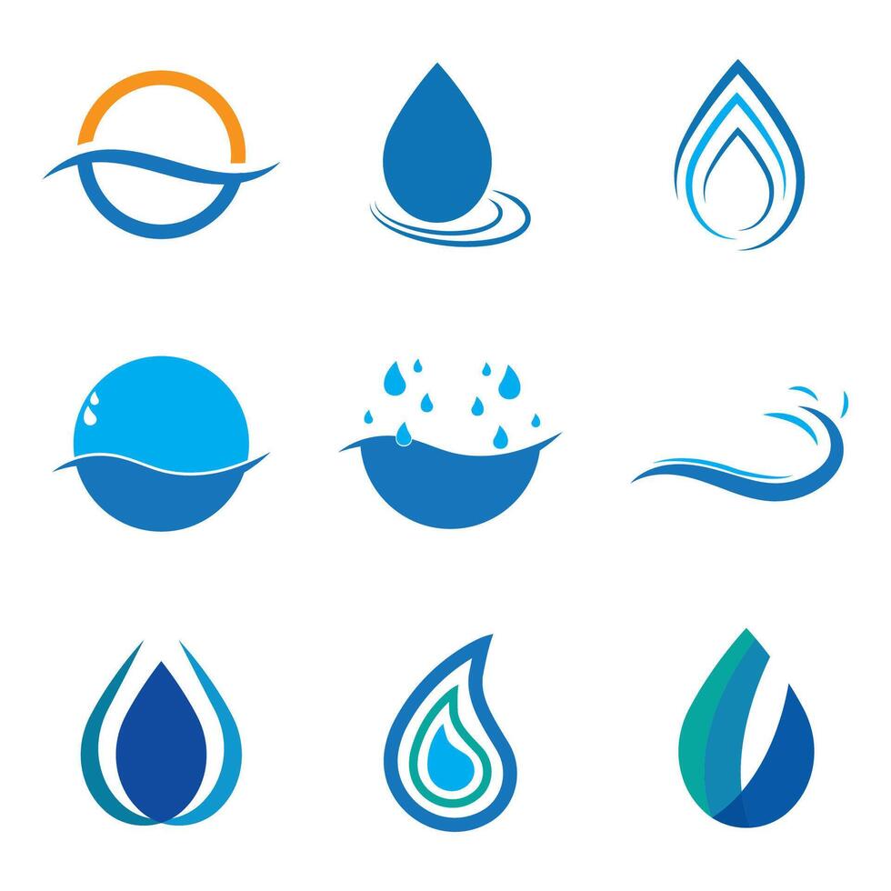 a set of water and water drop icons, drops of clean water, vector