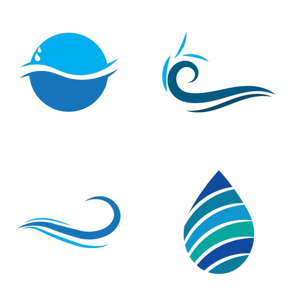 a set of four water symbols with waves and sun vector