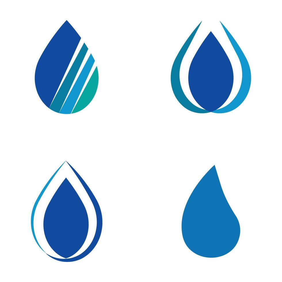 a set of four water drops with different colors and shapes, vector