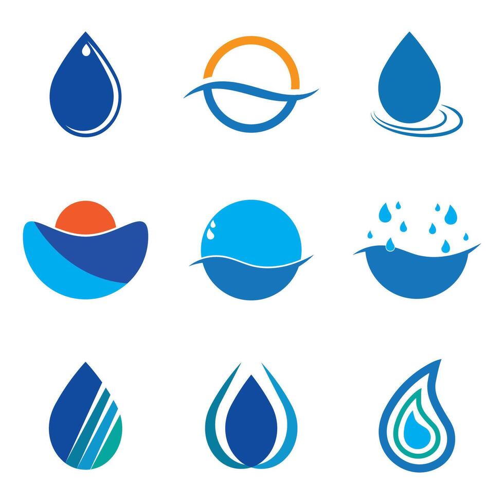 a set of six different water and sun symbols, vector