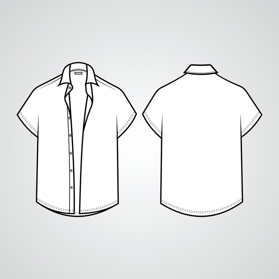 Open fabric t-shirt mockup with short sleeves and buttons. Ideal for showcasing custom designs, prints or branding. Perfect for casual fashion, lightweight clothing and apparel projects vector