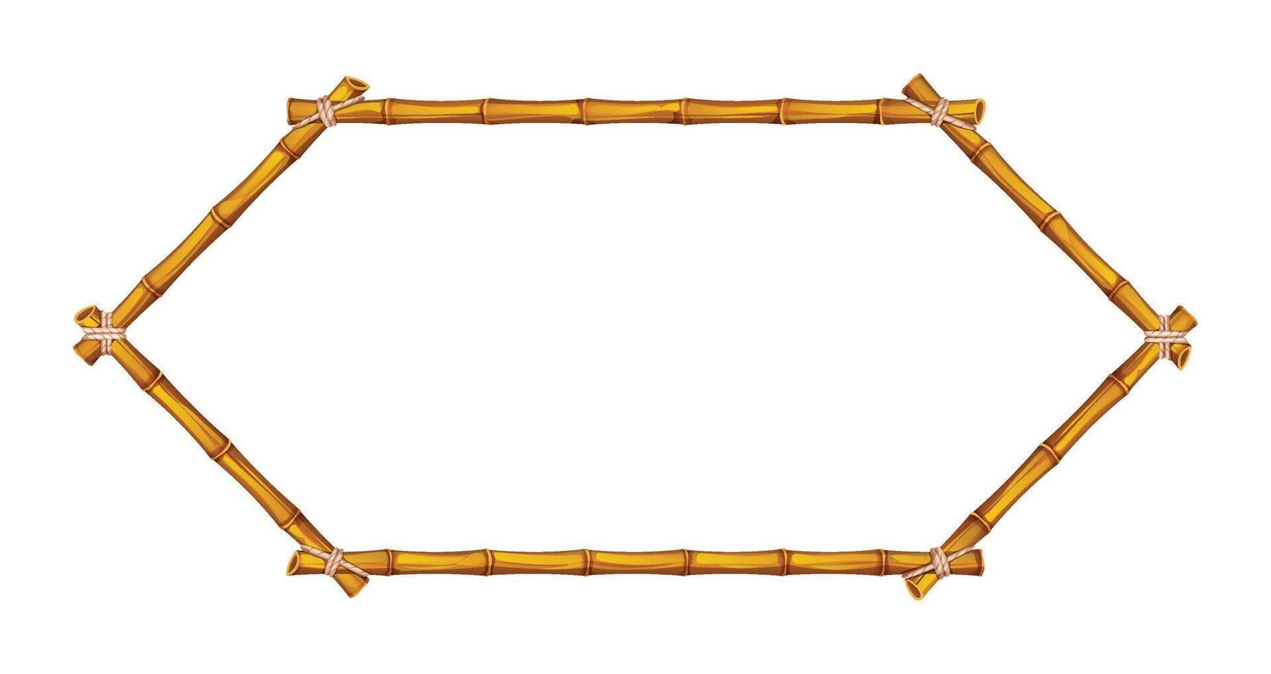 Hexagonal bamboo frame, creating decorative natural border for eco themed projects. Cartoon illustration vector