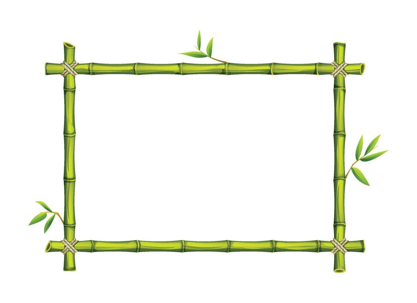 Green bamboo rectangle frame with leaves and tied ropes, perfect for nature themed backgrounds. Cartoon illustration vector