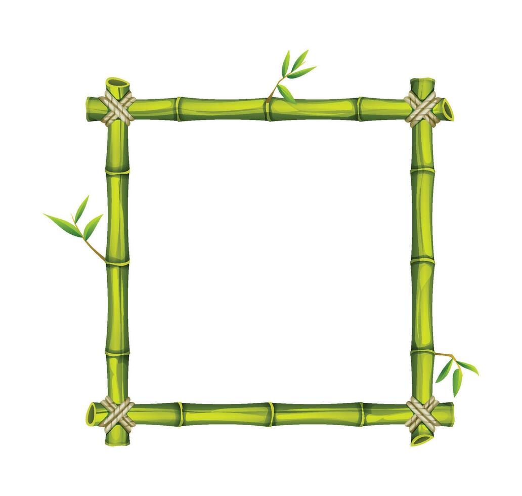 Green bamboo square frame with leaves, ideal for eco friendly or tropical projects. Cartoon illustration vector