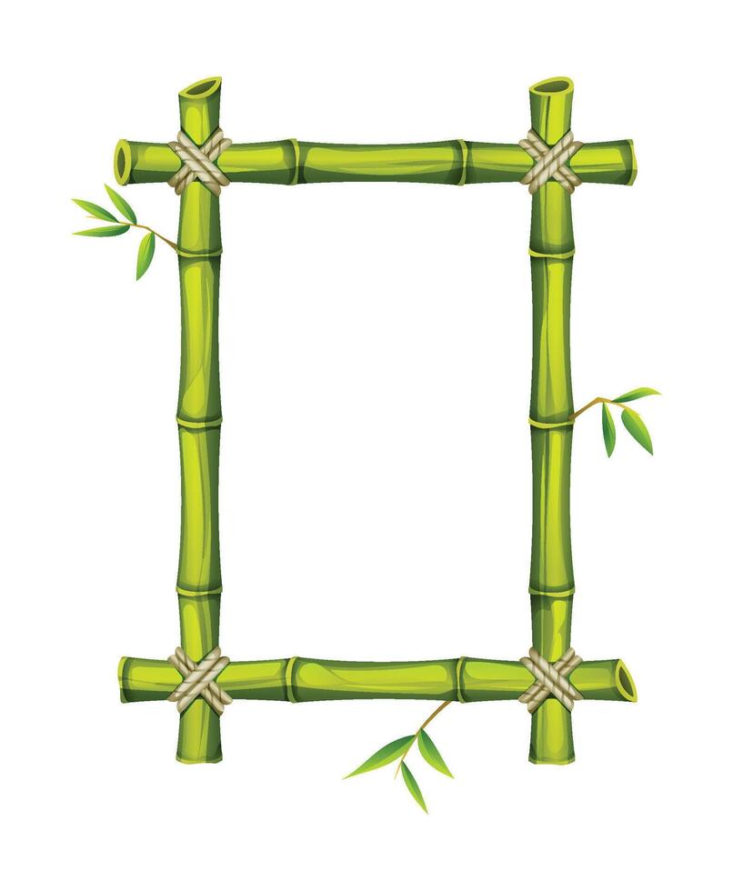 Green bamboo frame with tied ropes and leaves. Cartoon illustration vector