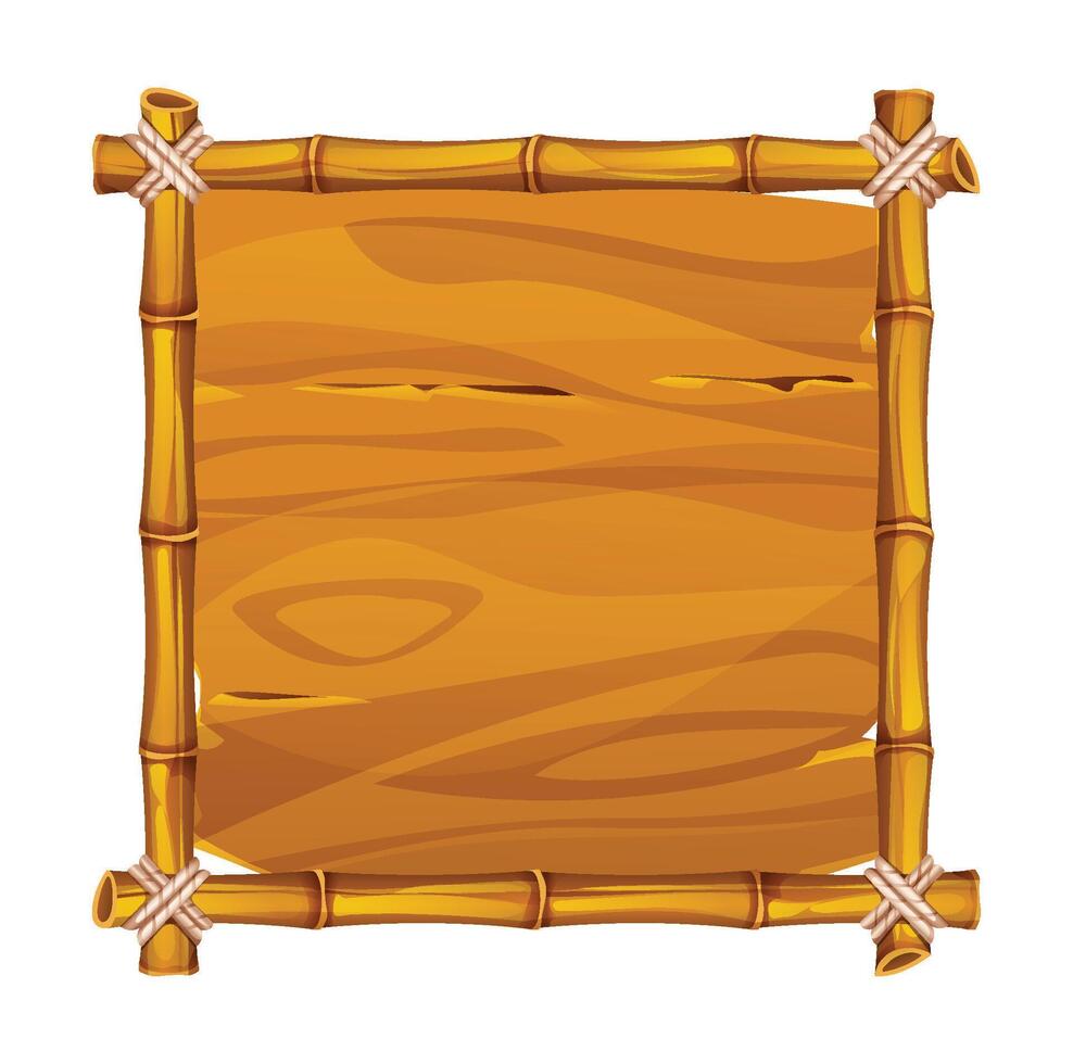 Bamboo frame with wooden board texture. Perfect for rustic designs. Cartoon illustration vector