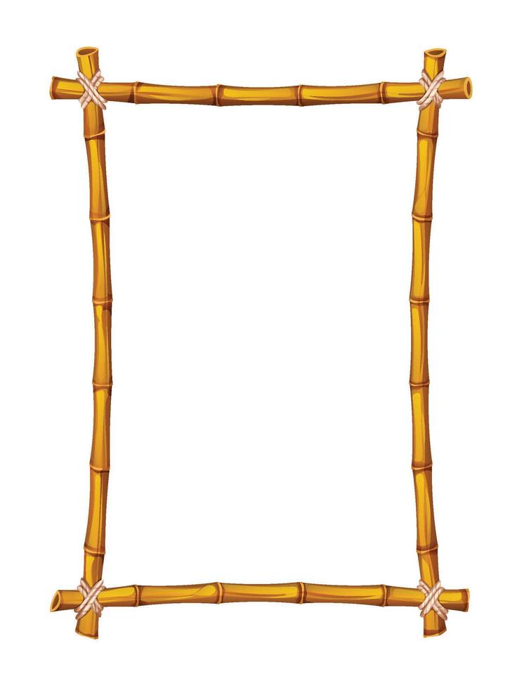 Tall bamboo rectangle frame with tied ropes, perfect for creative backgrounds. Cartoon illustration vector