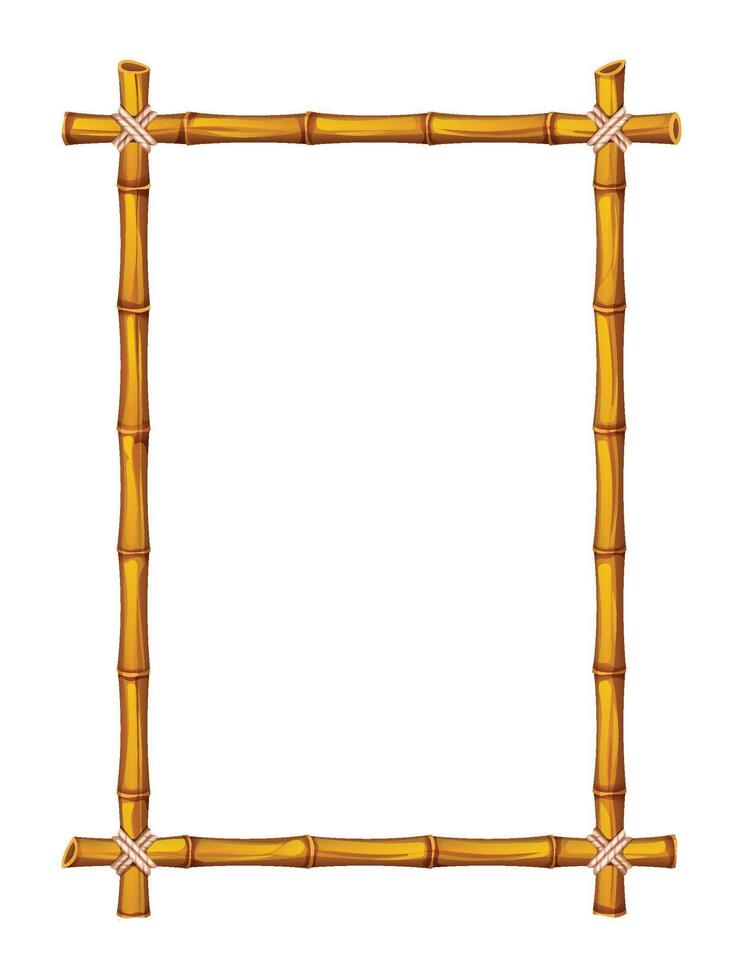 Bamboo rectangle frame with tied ropes, perfect for text and banners. Cartoon illustration vector