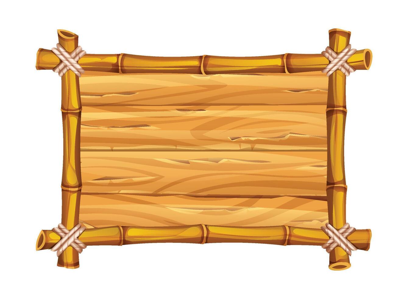 Bamboo frame with wooden plank texture, perfect for rustic or adventure themes. Cartoon illustration vector