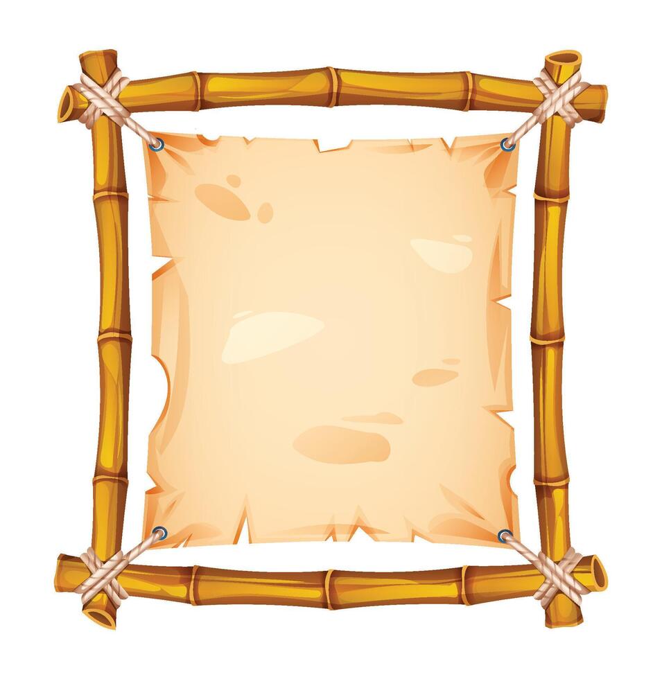 Bamboo frame with worn parchment and sharp edges. Great for banners or creative projects. Cartoon illustration vector