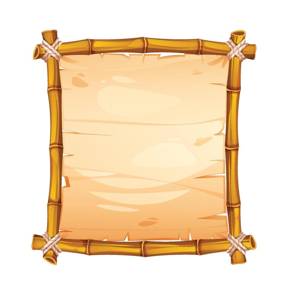 Bamboo frame with aged parchment and torn edges. Perfect for nature-themed text design. Cartoon illustration vector