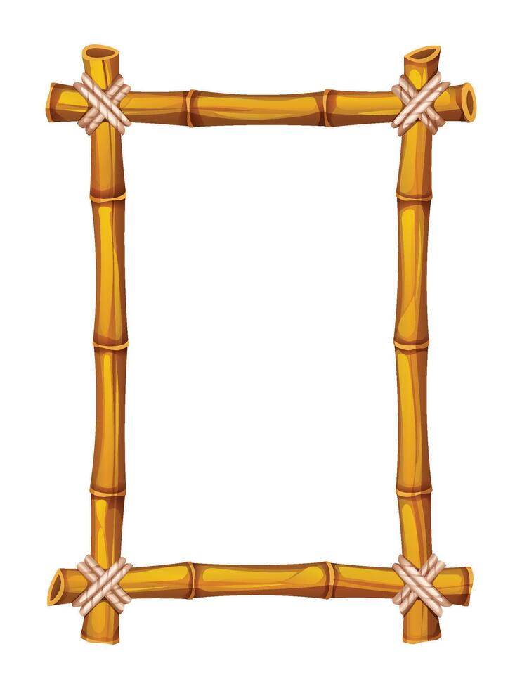 Bamboo frame with tied ropes and rustic style for creative projects. Cartoon illustration vector