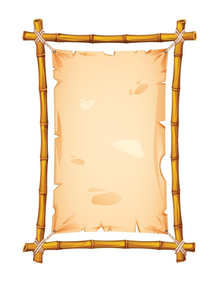 Bamboo frame with slightly torn parchment for vintage themed banners. Cartoon illustration vector
