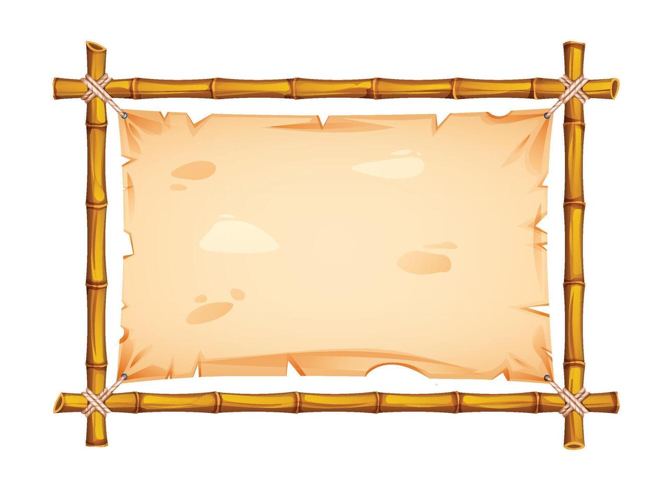 Bamboo frame with old parchment, perfect for banners or vintage text. Cartoon illustration vector