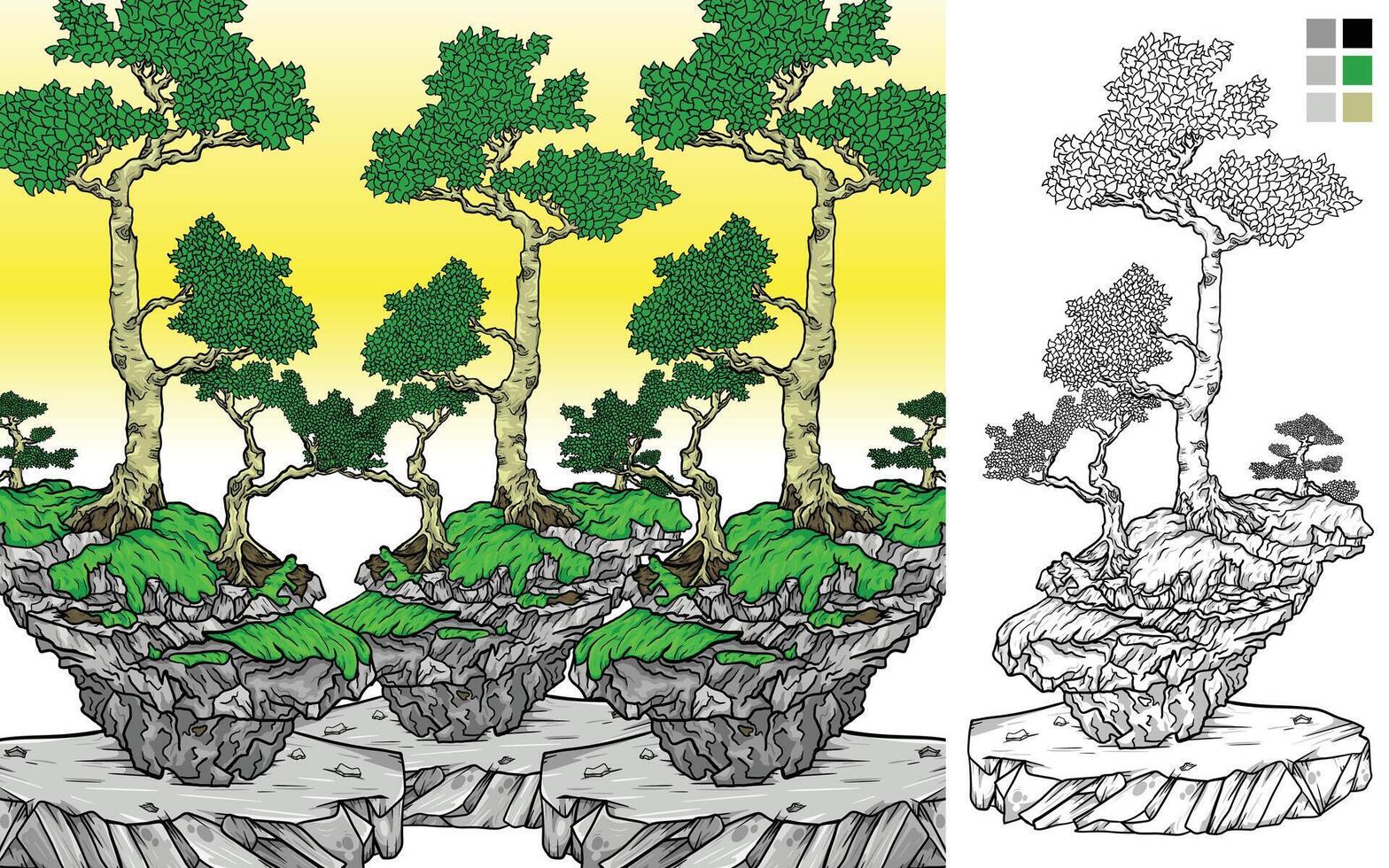 a drawing of a tree with a rock on top vector