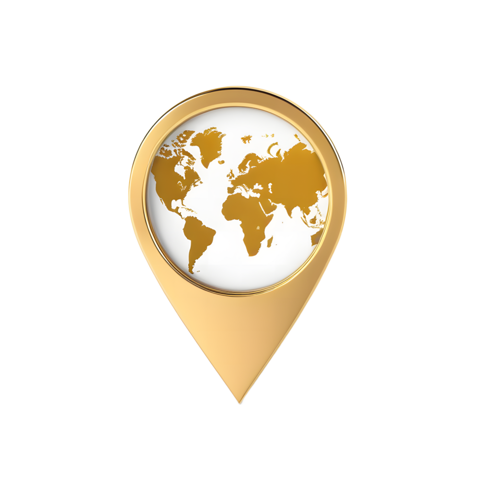 Golden World Map Location Pin Icon png