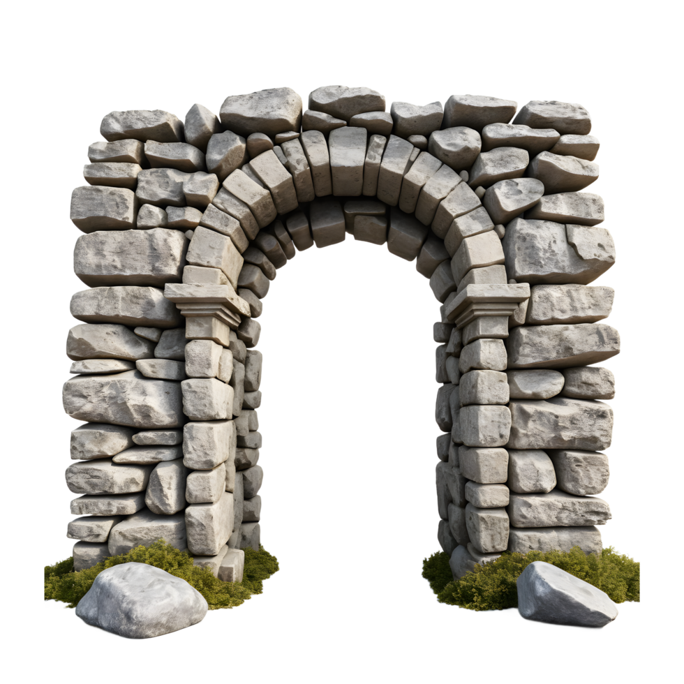 Realistic 3D Render of a Stone Archway with Grassy Base png