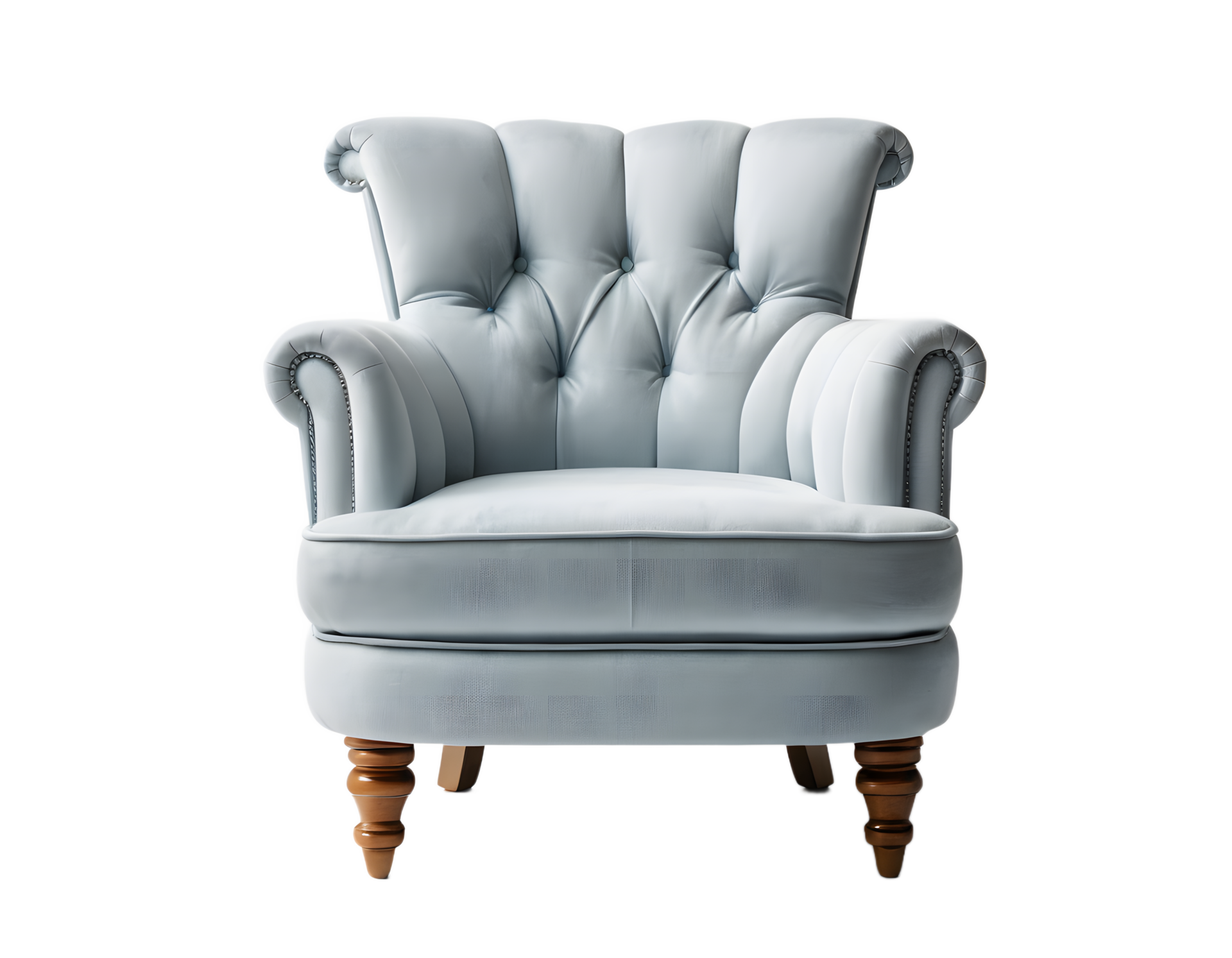 Elegant light gray armchair with wooden legs 53963135 png