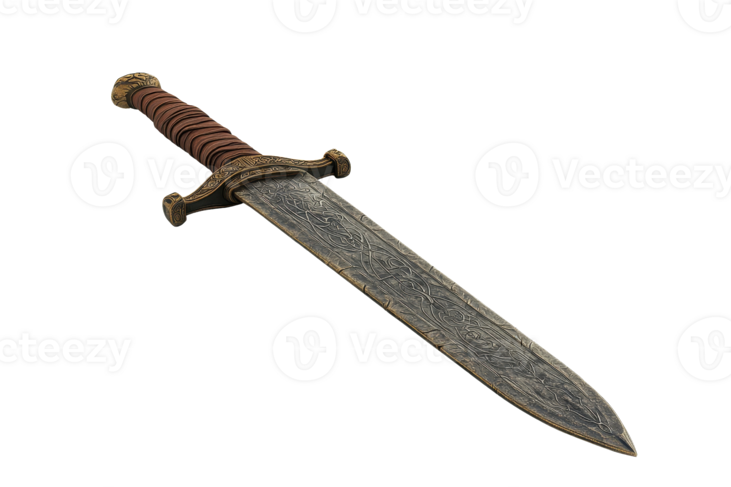 An ornate, weathered sword featuring a detailed blade and a textured grip, showcasing craftsmanship from a bygone era. png