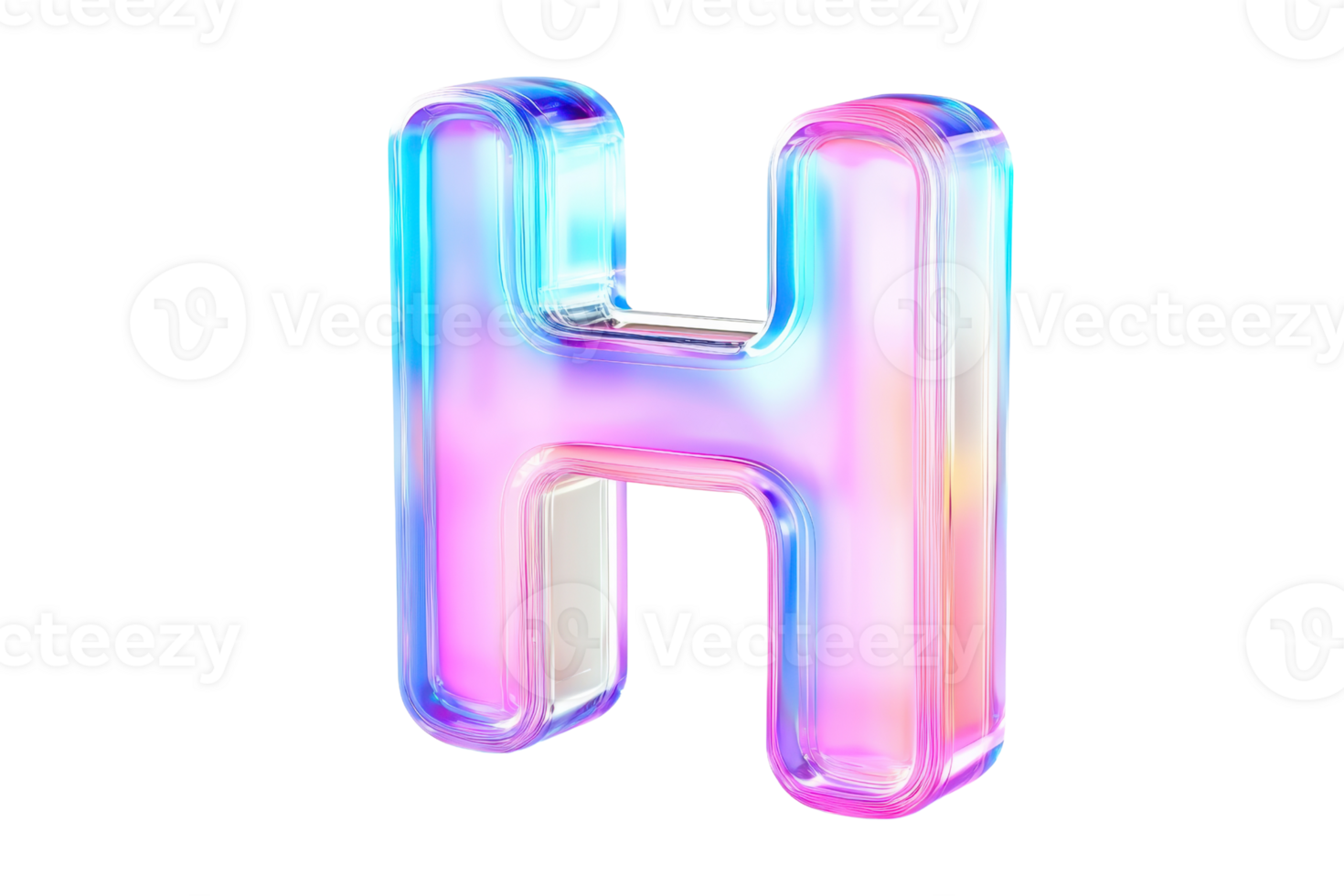 A vibrant, colorful letter H with a glossy, reflective finish. png