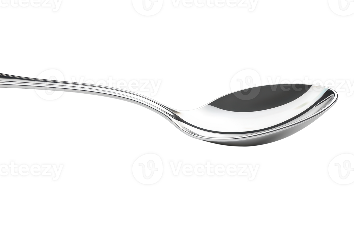 A sleek, shiny silver spoon showcasing its elegant curves and polished surface. png