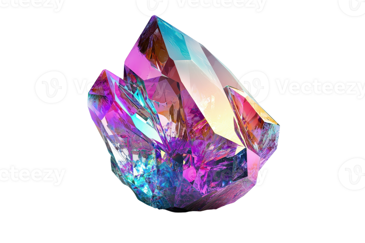A vibrant, multi-faceted crystal showcasing a blend of colors and reflective surfaces. png