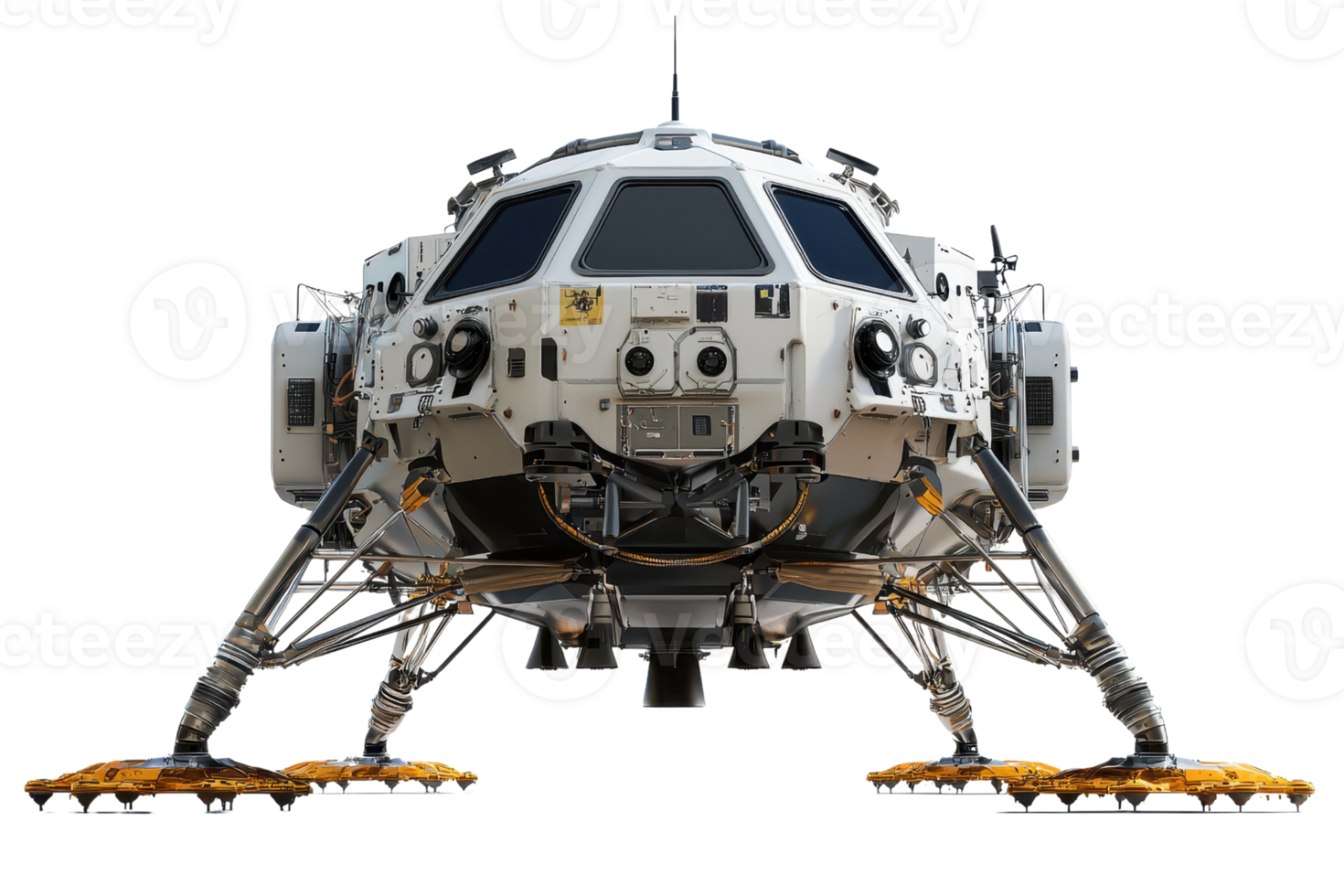 A lunar lander featuring a complex design with multiple legs, large windows, and various instruments for space exploration. png