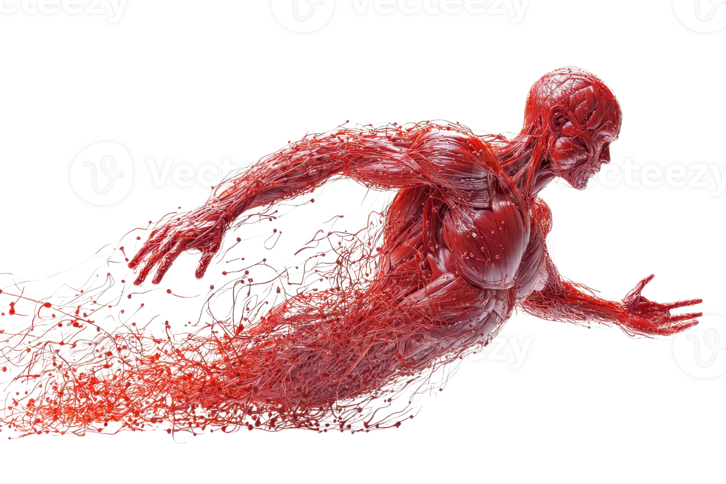A dynamic figure appears to be sprinting, composed of a flowing, red substance resembling liquid or blood. png