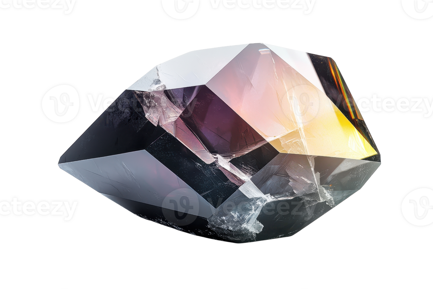 A multifaceted crystal exhibiting a range of colors and reflections, showcasing its natural beauty and unique shape. png
