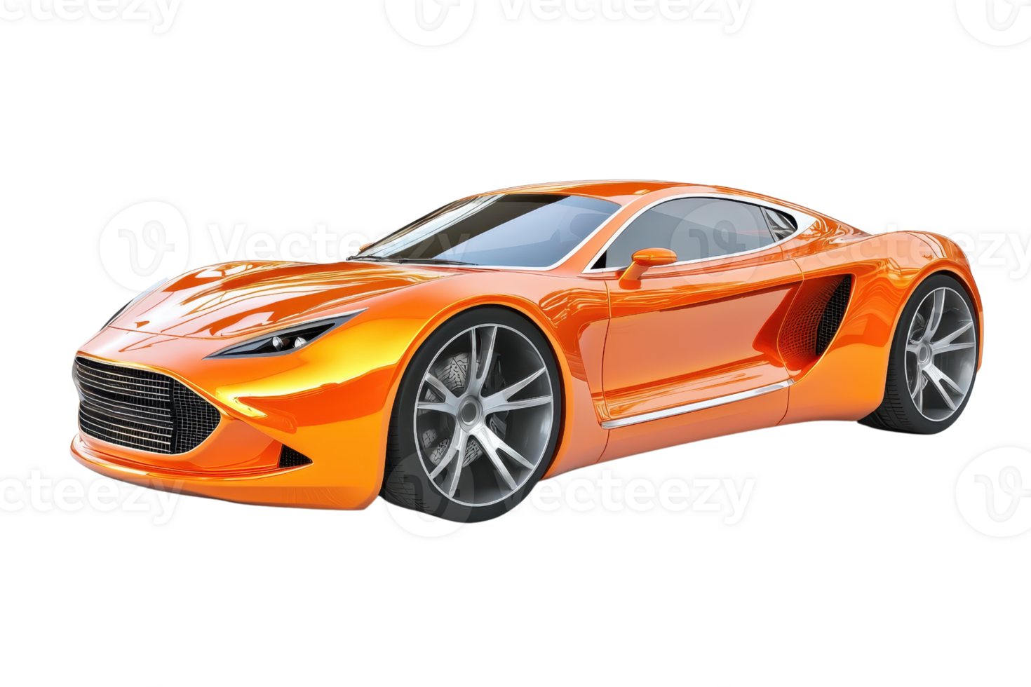 A sleek, orange sports car with modern design elements and large alloy wheels, showcasing an aerodynamic shape. png