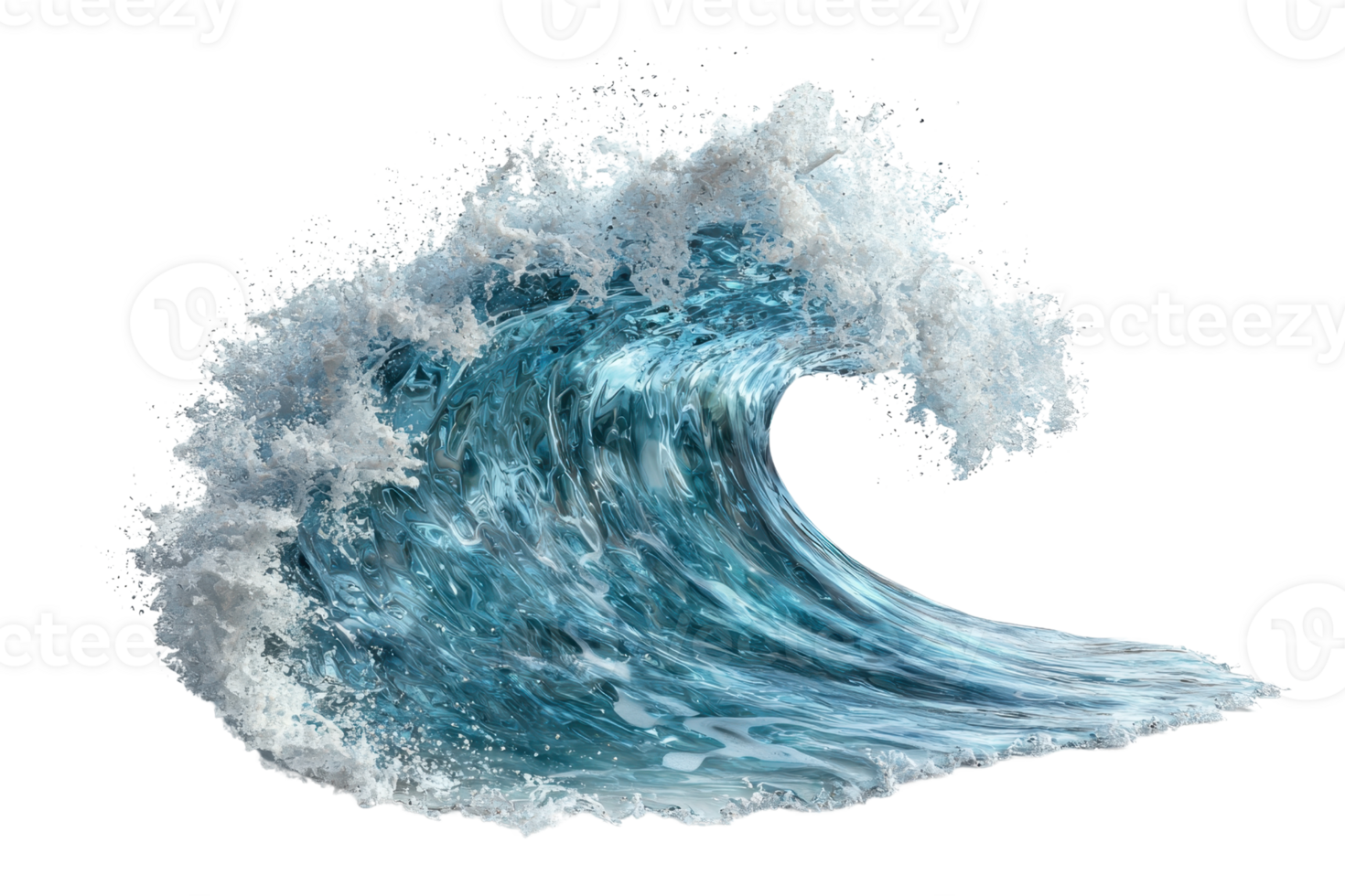 A dynamic ocean wave with frothy white crest and vibrant blue body, showcasing powerful natural movement. png