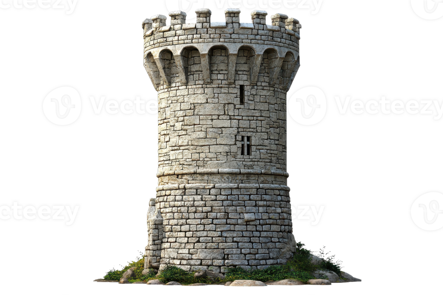 A medieval stone tower with crenellations, featuring a sturdy structure and small windows, evoking a historic and fortified aesthetic. png